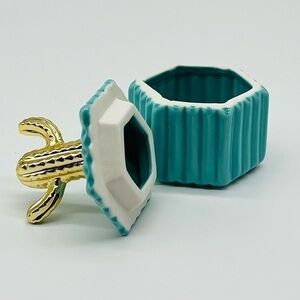 Charming Charlie cactus ceramic trinket holder with lid. “Lookin Sharp”